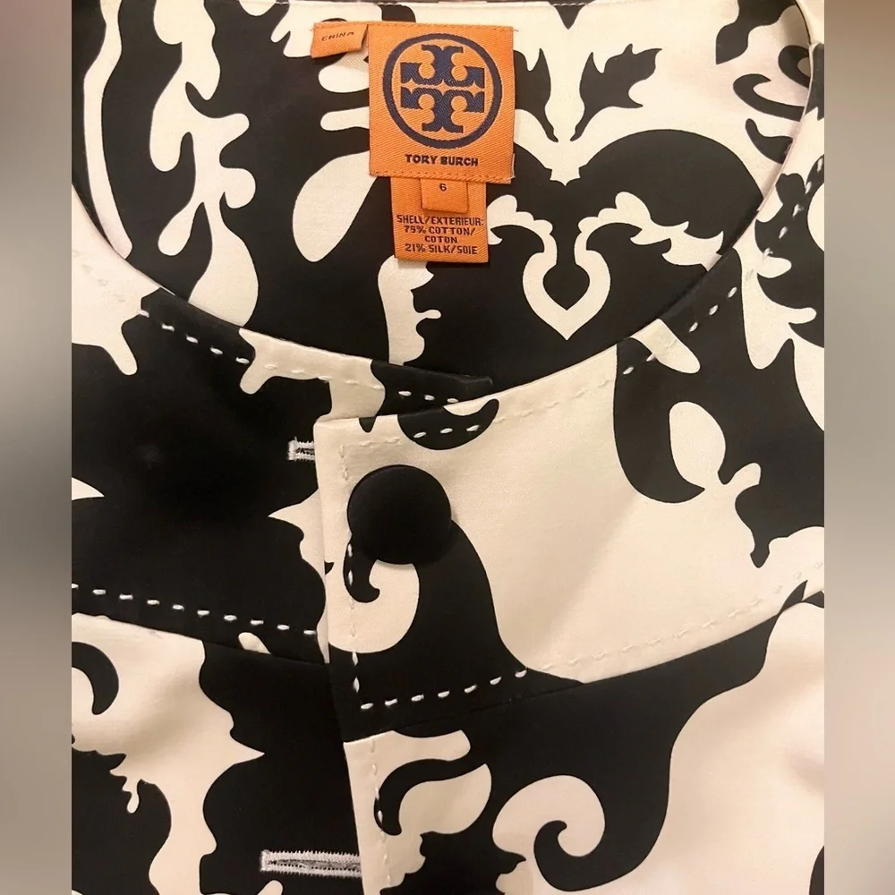 Tory Burch Monochrome Baroque Damask Print Silk Jacket 6
